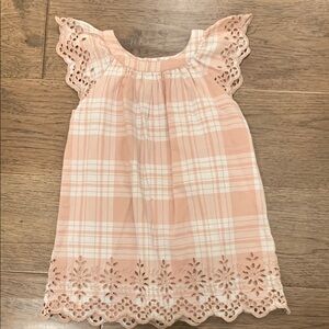 Peach Plaid Kids Dress with Lace Details